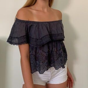 American Eagle Off The Shoulder Eyelet Ruffle Top Size Medium